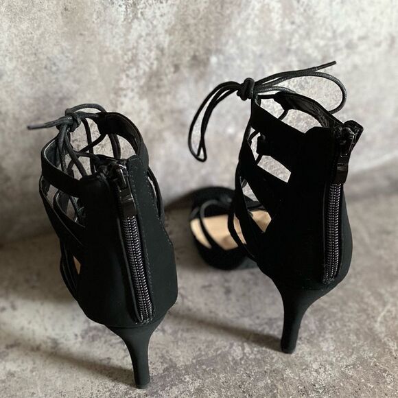 Strappy Sexy Stiletto Lace Up Heels Black 8.5 Top Moda Nubuck - Picture 8 of 12
